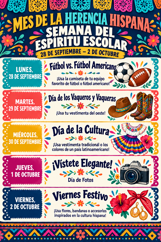 Horario de Semana del Espiritu Escolar de la Herencia Hispana