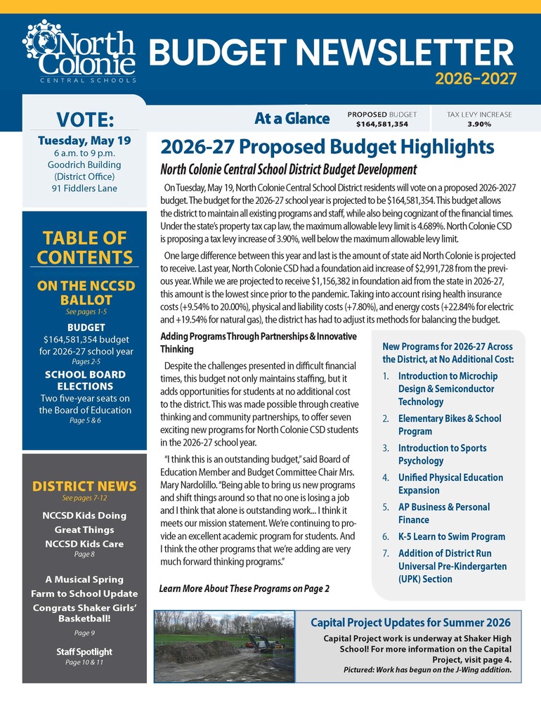 budget newsletter with proposed budget highlights