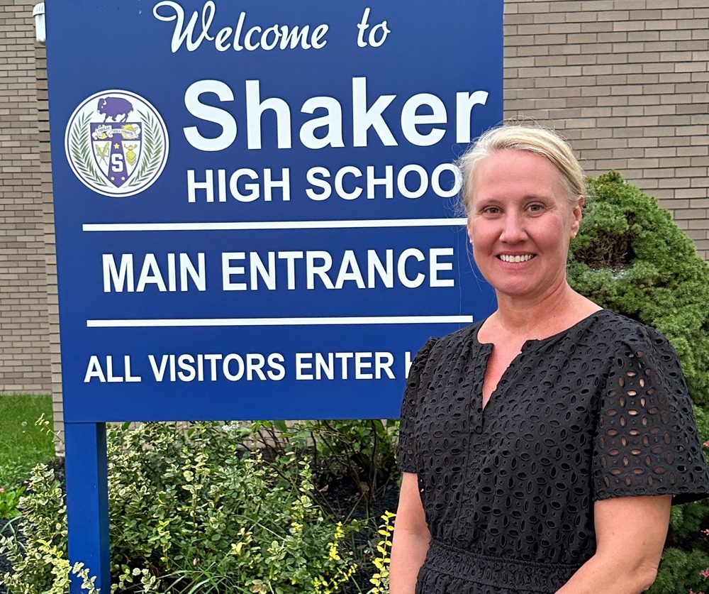 Nicky Bogert photo in front of SHS sign