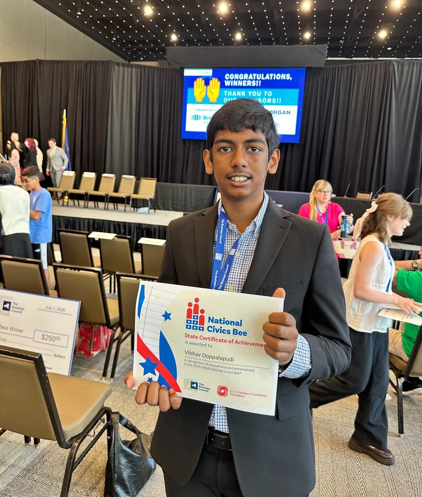 Vibhav Doppalapudi at the National Civis Bee answering questions