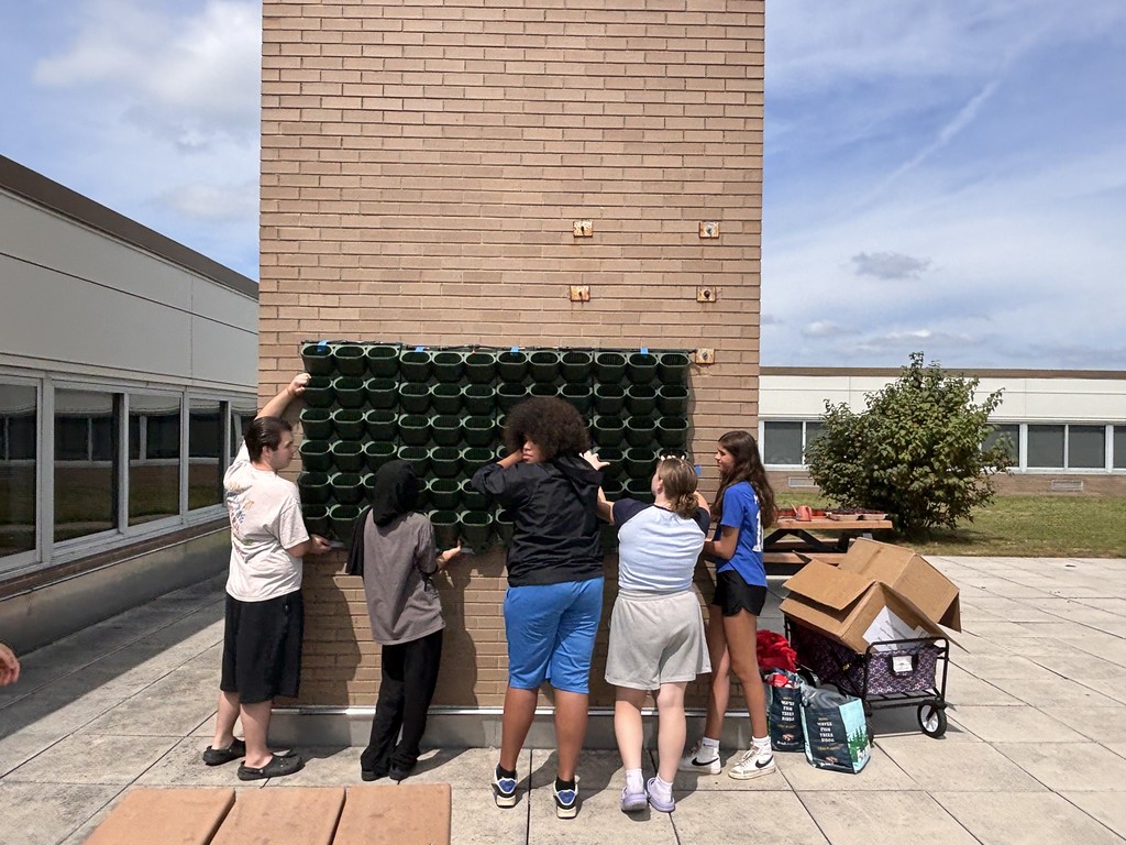 Students create a vertical garden