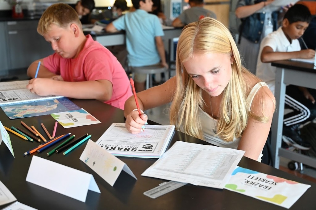 Shaker Middle School Students in class on the first day.