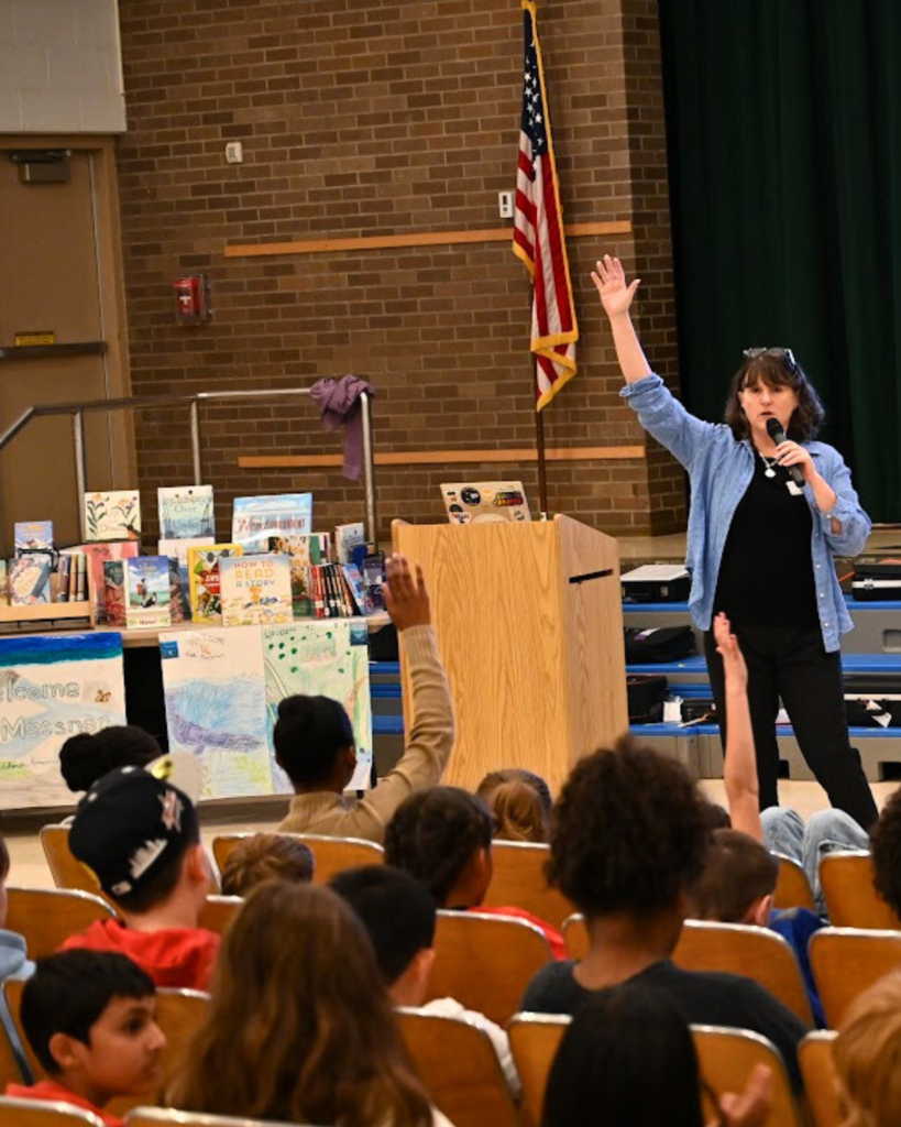 Author Kate Messner Talking to Forts Ferry 5th Graders 
