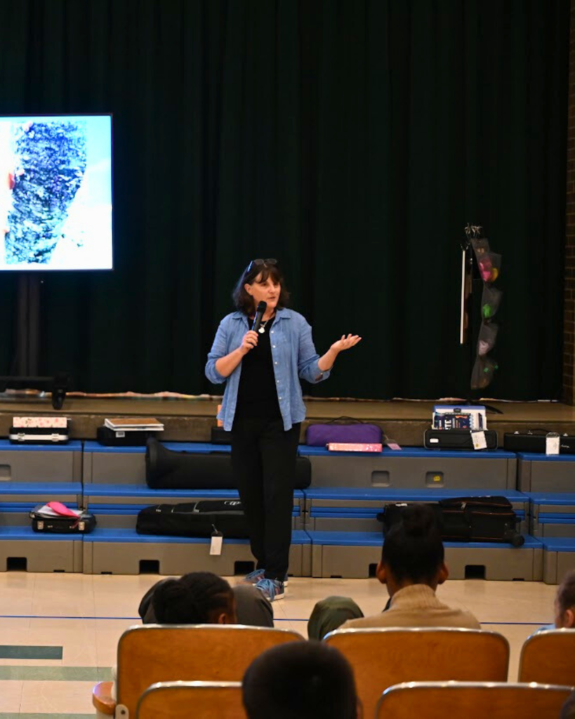 Author Kate Messner Talking to Forts Ferry 5th Graders 