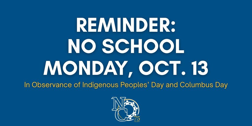 Reminder: No School Monday, Oct. 13