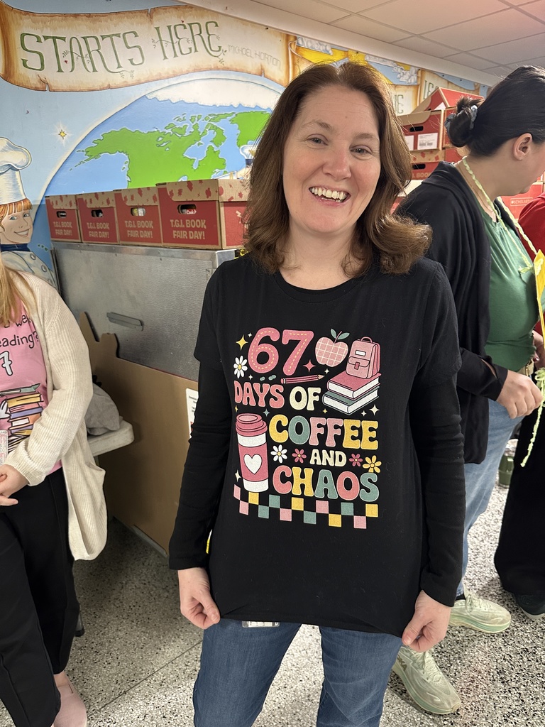 One teacher shows off her t-shirt to celebrate the 67th day of school.