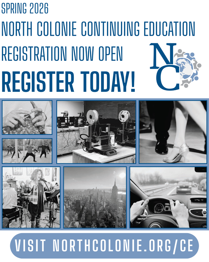 Spring 2026 North Colonie Continuing Education Registration is now open! Visit northcolonie.org/ce
