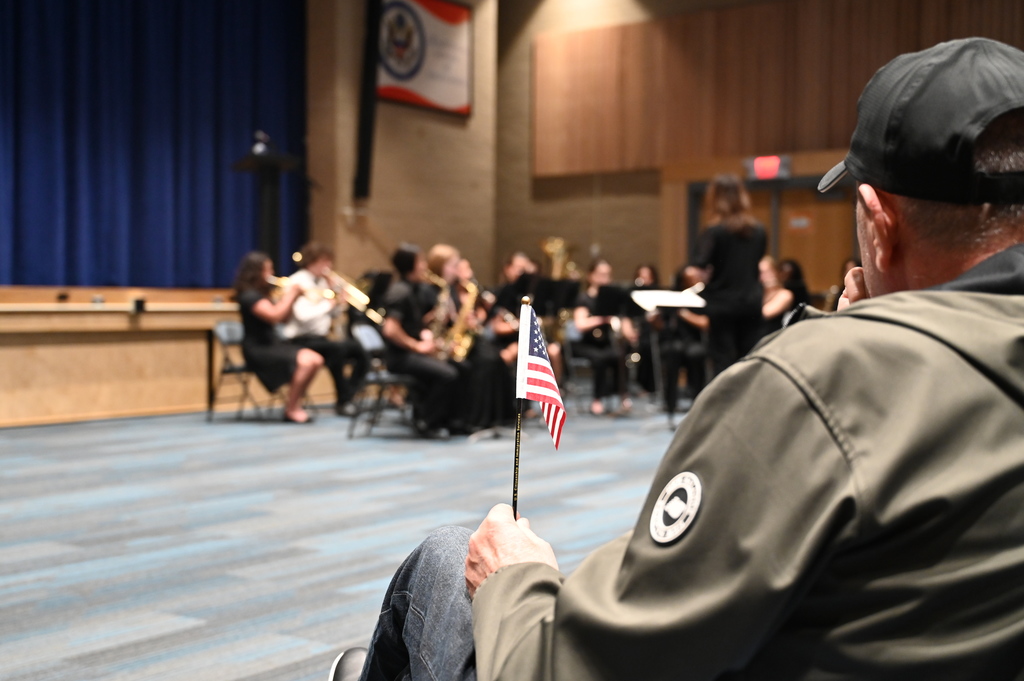 Someone holding up an American Flag