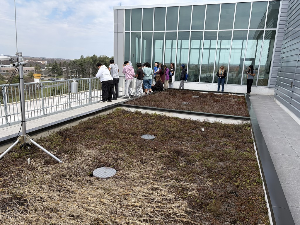 Shaker students take in the view on the observation deck at UAlbany.