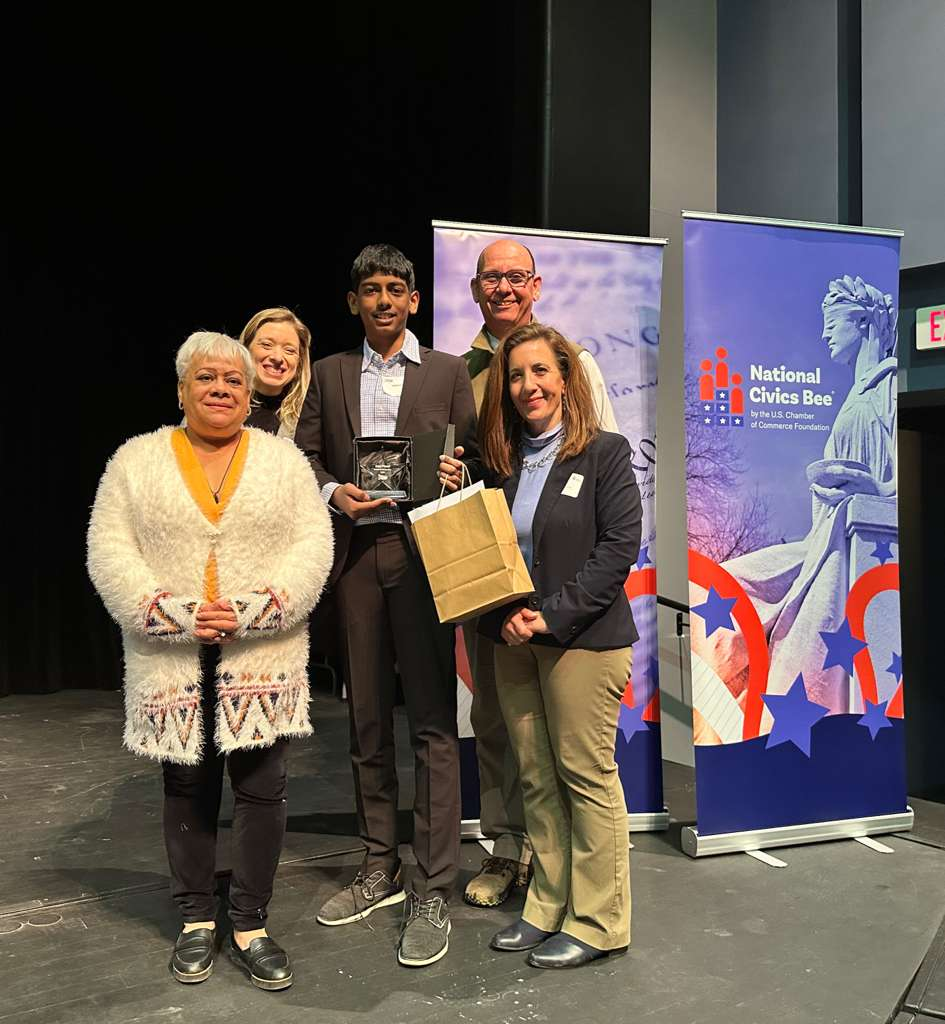 Vibhav Doppalapudi at the National Civis Bee holding prize