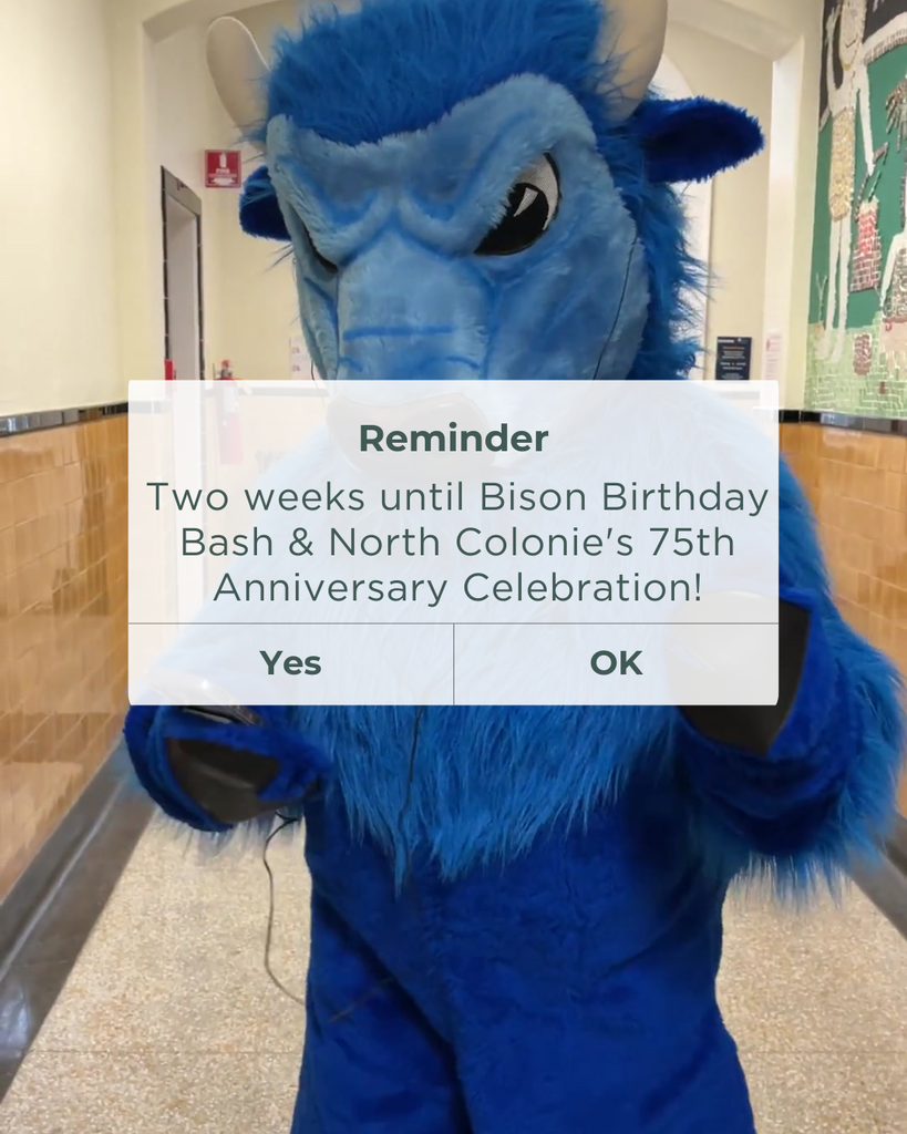 Only two weeks to go until the Bison Birthday Bash and North Colonie’s 75th Anniversary. Join us on Saturday, May 9, from 11 a.m. to 2 p.m. at Arthur Walker Field for an action-packed celebration with food, music, games, a dance party, and the exciting moment we officially name our Bison!