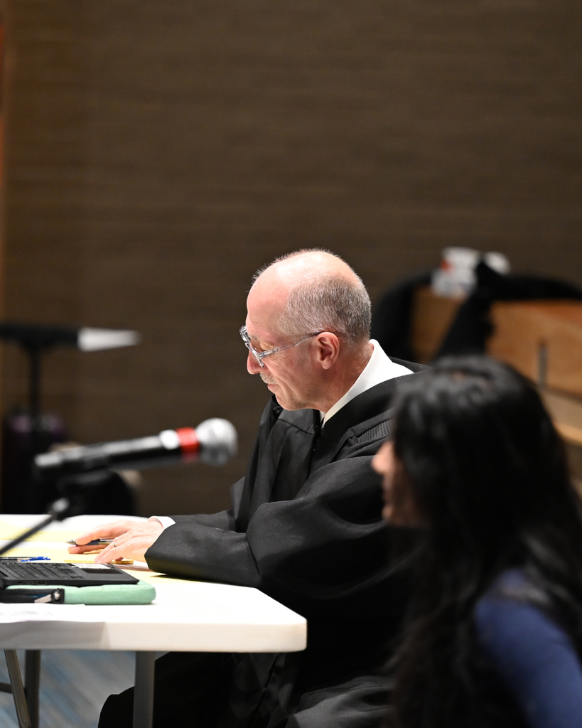 Honorable Michael C. Howard of Columbia County Court Judge presides over the Mock Trial. 
