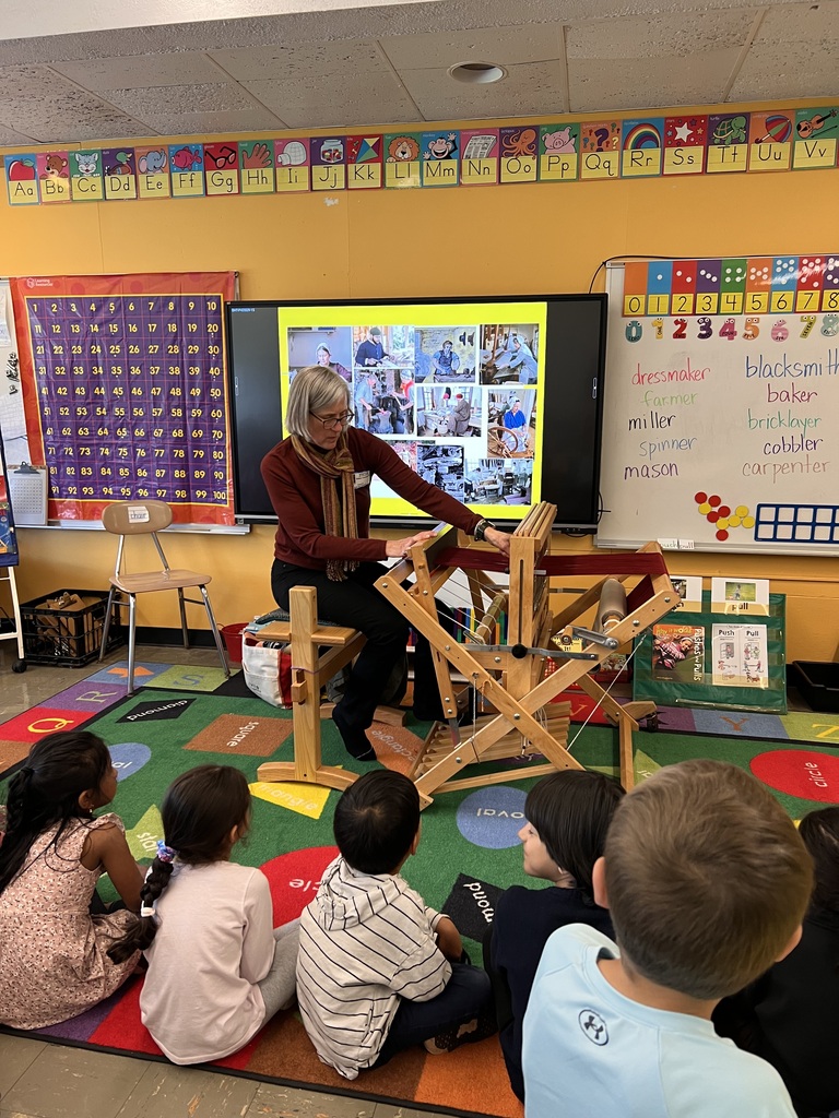 demonstration of weaving, spinning, quilting, and butter making for the Kindergartners and 3rd graders of Boght Hills.
