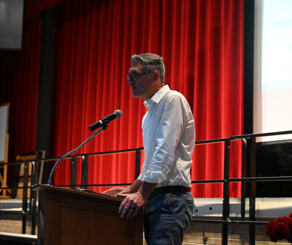 SHS Principal Mr. Marcus Puccioni gives opening remarks at Art Honor Society Induction