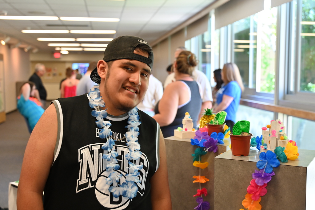 Student with artwork