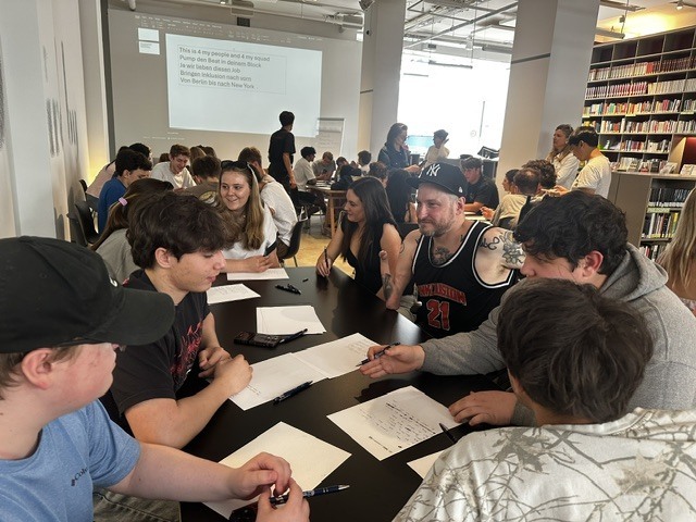 students from SHS german class creating a music track