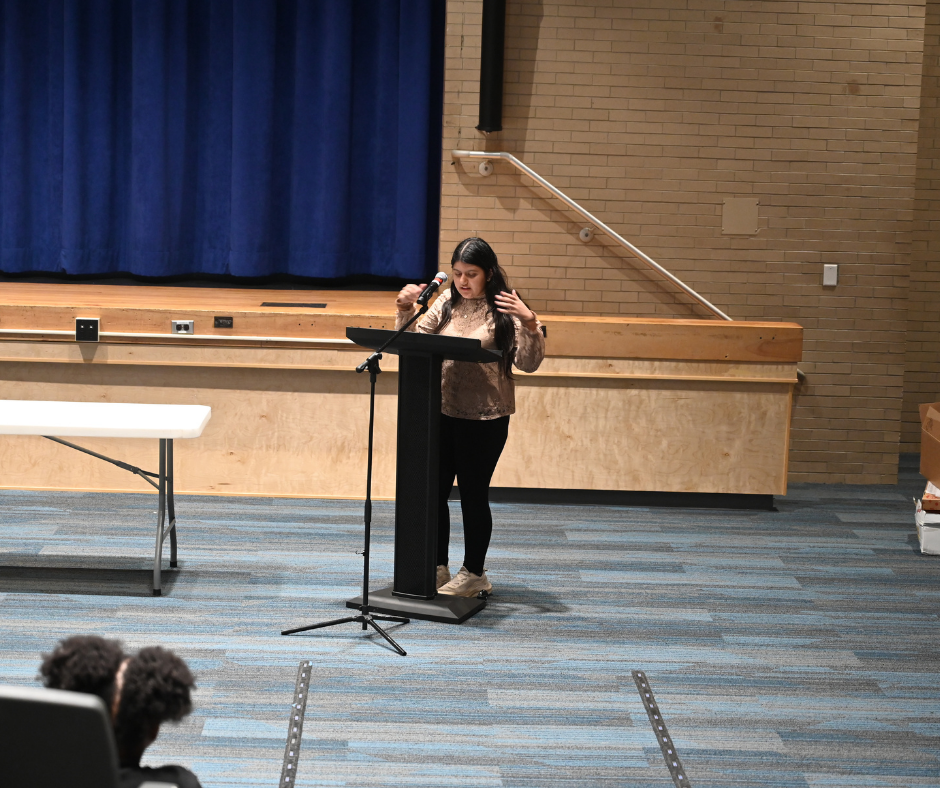 Student gives speech