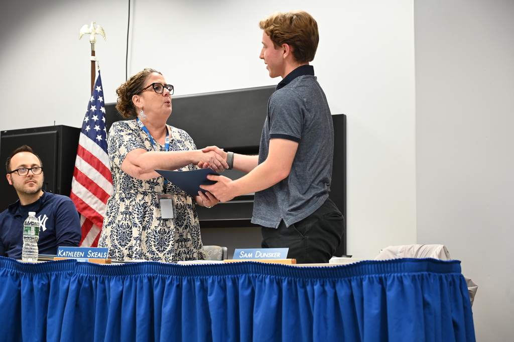 Superintendent Skeals thanks Student Board Member Sam Dunsker