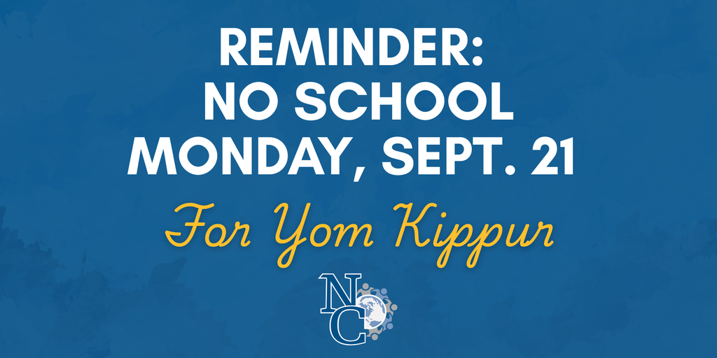 Reminder No School Monday, Sept. 21 for Yom Kippur