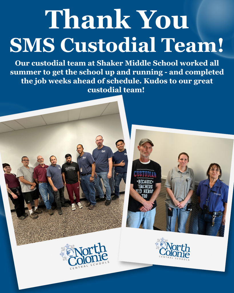 A thank you flyer with two pictures of the SMS day and night custodial teams.