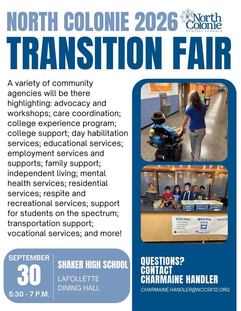 North Colonie CSD transition fair sign Sept 30 from 5-7 pm