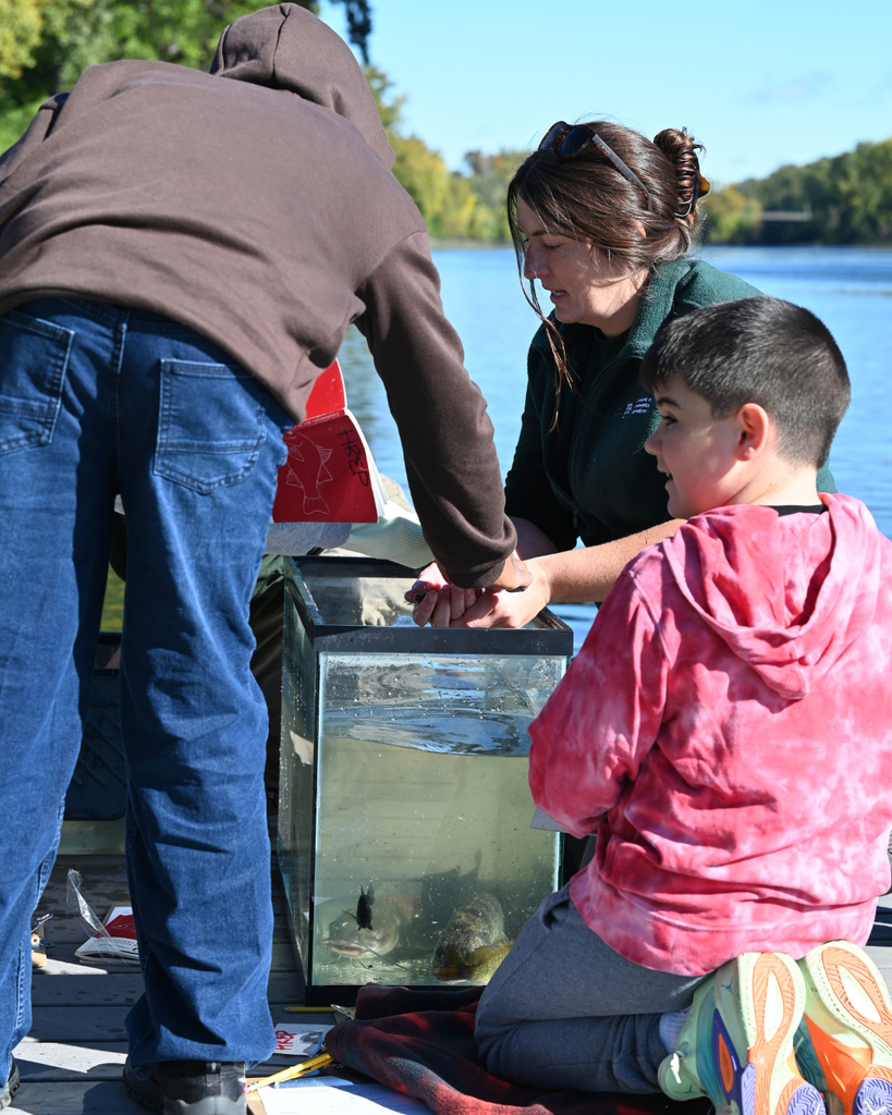 Students touch fish