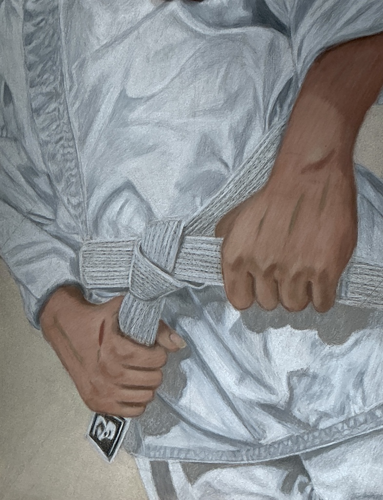 Drawing of someone putting on a gi