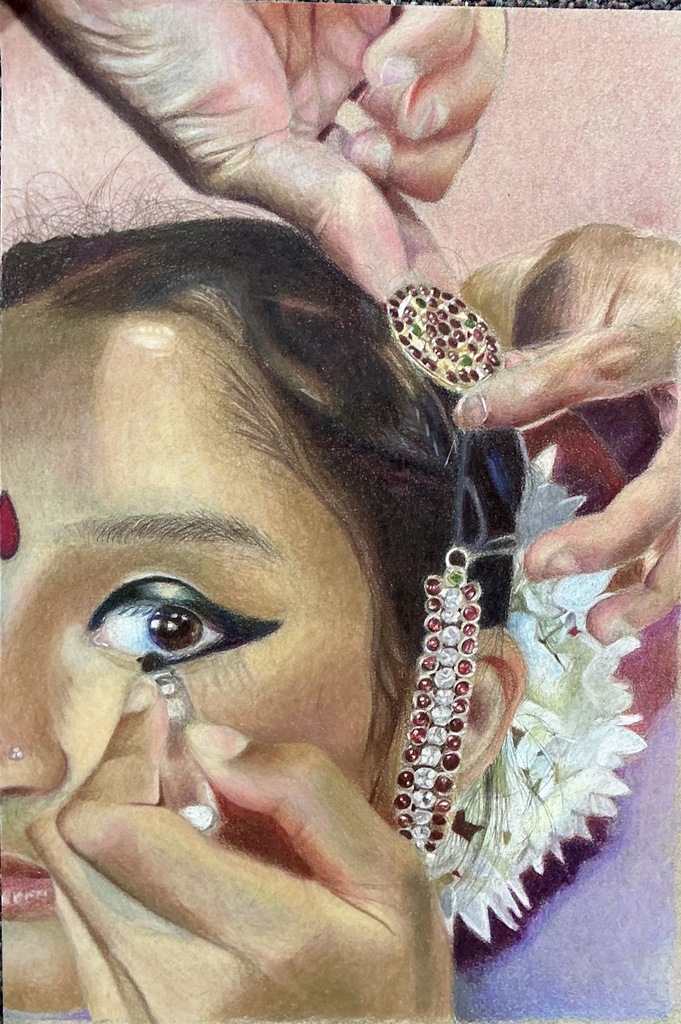 Drawing of someone doing makeup