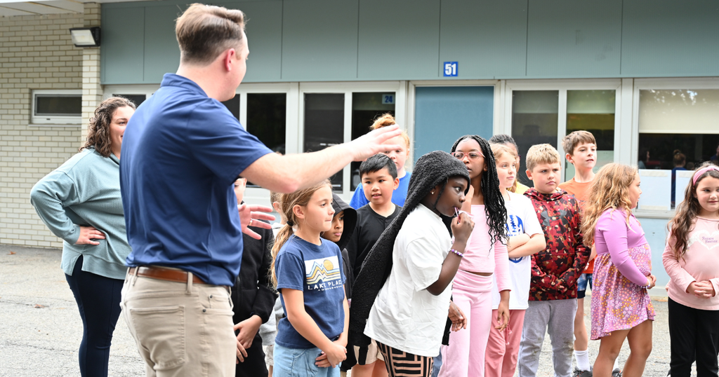 Matt Mackie showing third graders the WTEN Storm Tracker Truck
