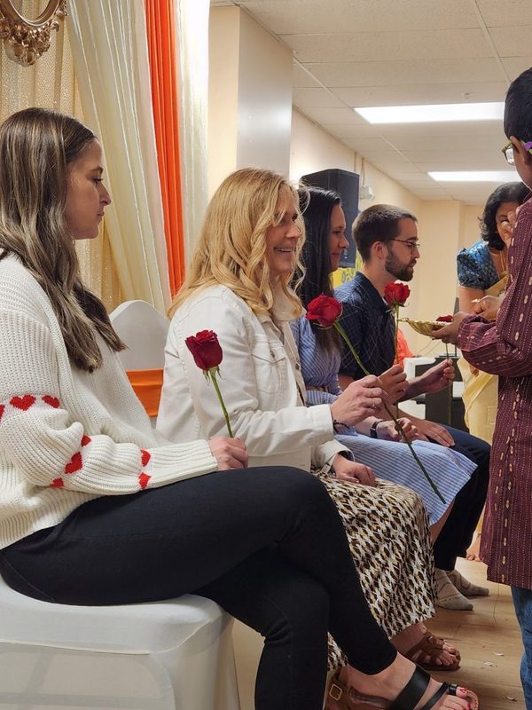 Boght Hills teachers receive flowers in a Guru Vandana ceremony at the Hindu Cultural Center