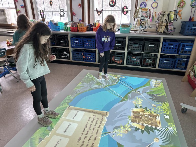 Loudonville students use the “Active Floor” to play educational games.