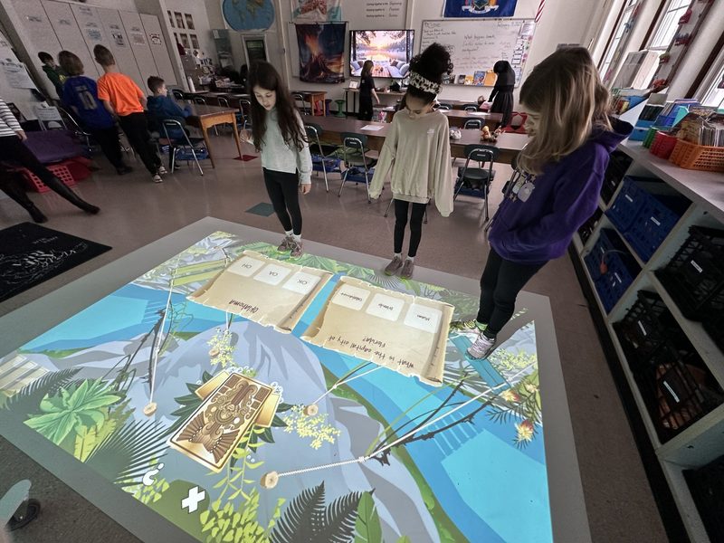 Loudonville students use the “Active Floor” to play educational games.