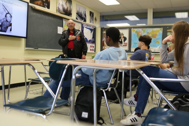 Students with Son of Tuskegee Airman