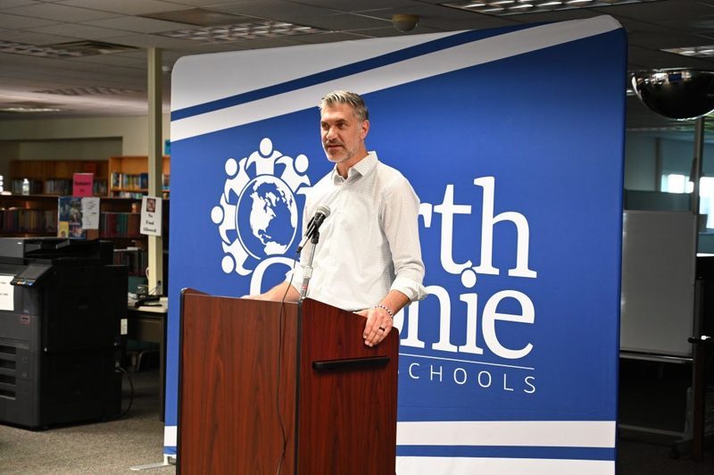 Shaker High School Principal Marcus Puccioni served as emcee for the Alumni Hall of Fame induction.