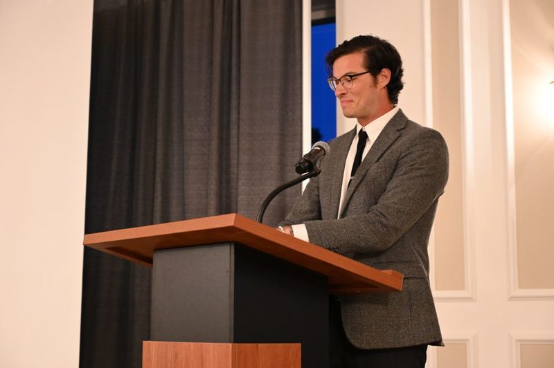 Class of 2024 Shaker Athletic Hall of Fame member James Steck gives an acceptance speech.