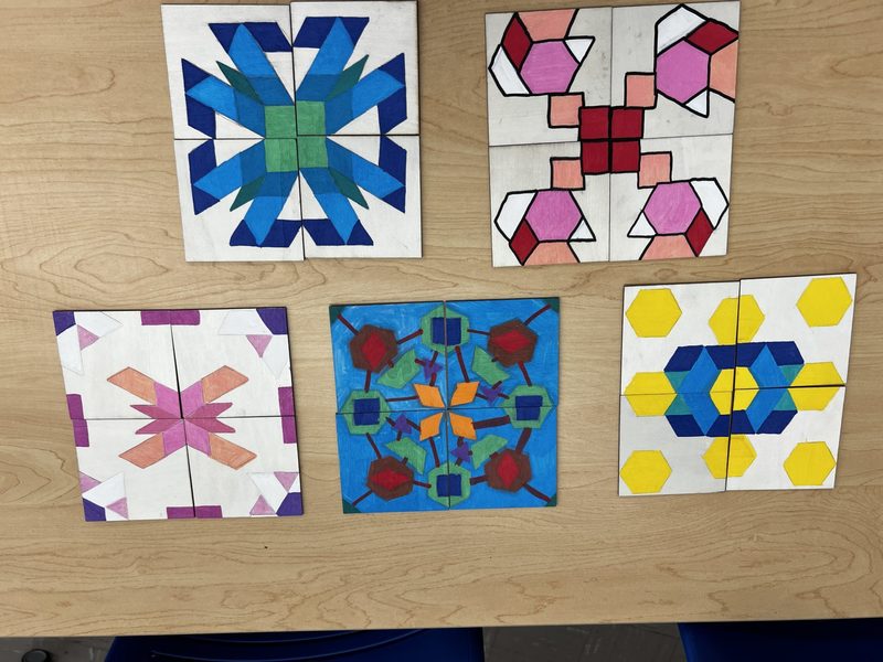 Five finished products created in a lesson about math transformations.