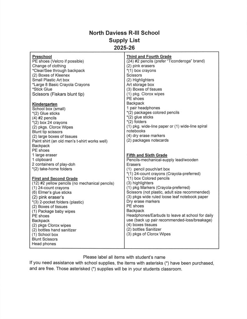 NDR3 25-26 Elem School Supply List