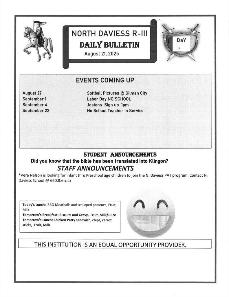 Bulletin Thursday