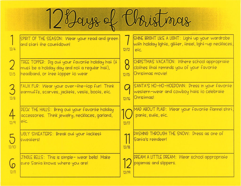 NDR3 2025 12 Days of Christmas Dress up Schedule