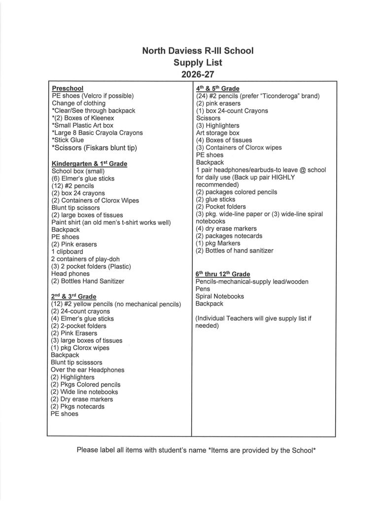 2627 School Supply List