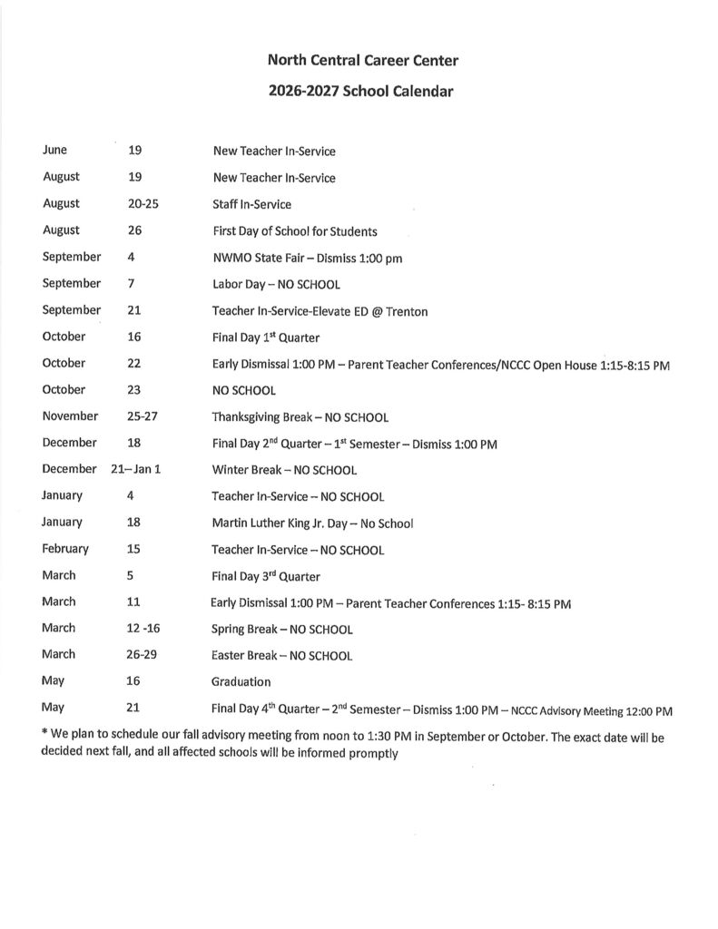NCCC 2627 Calendar