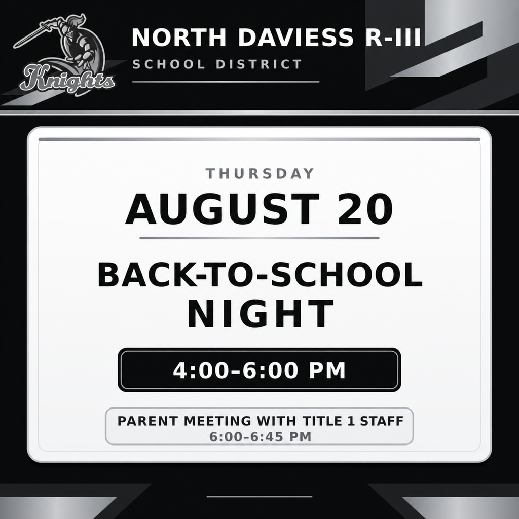 Back to school night, 4pm to 6pm, parent meeting with title 1 staff at 6:00pm