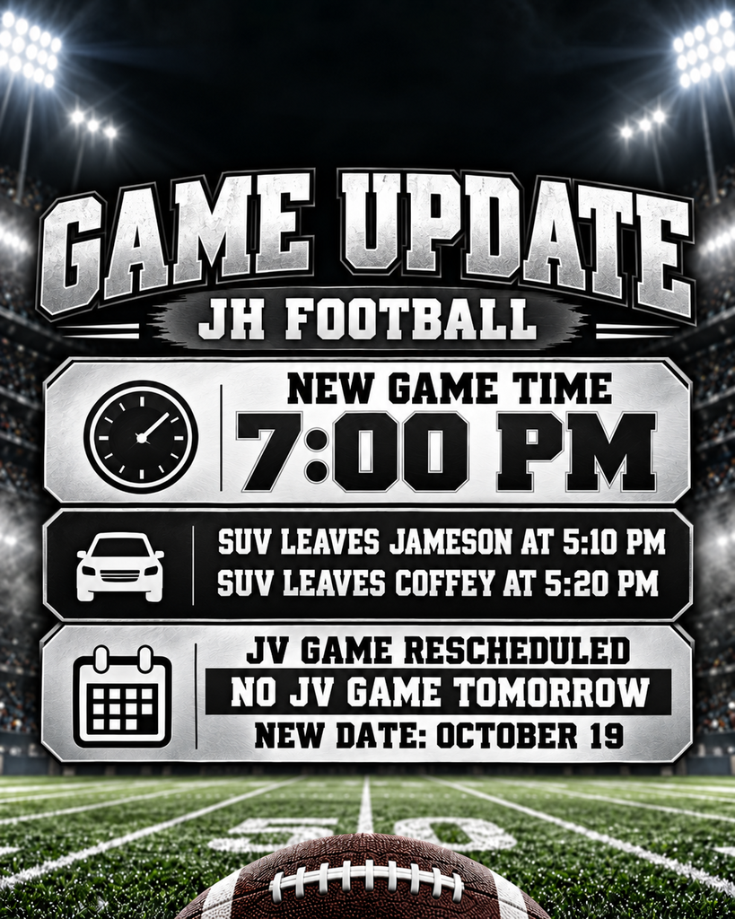 Junior high football game moved back to 7pm for 9/8.