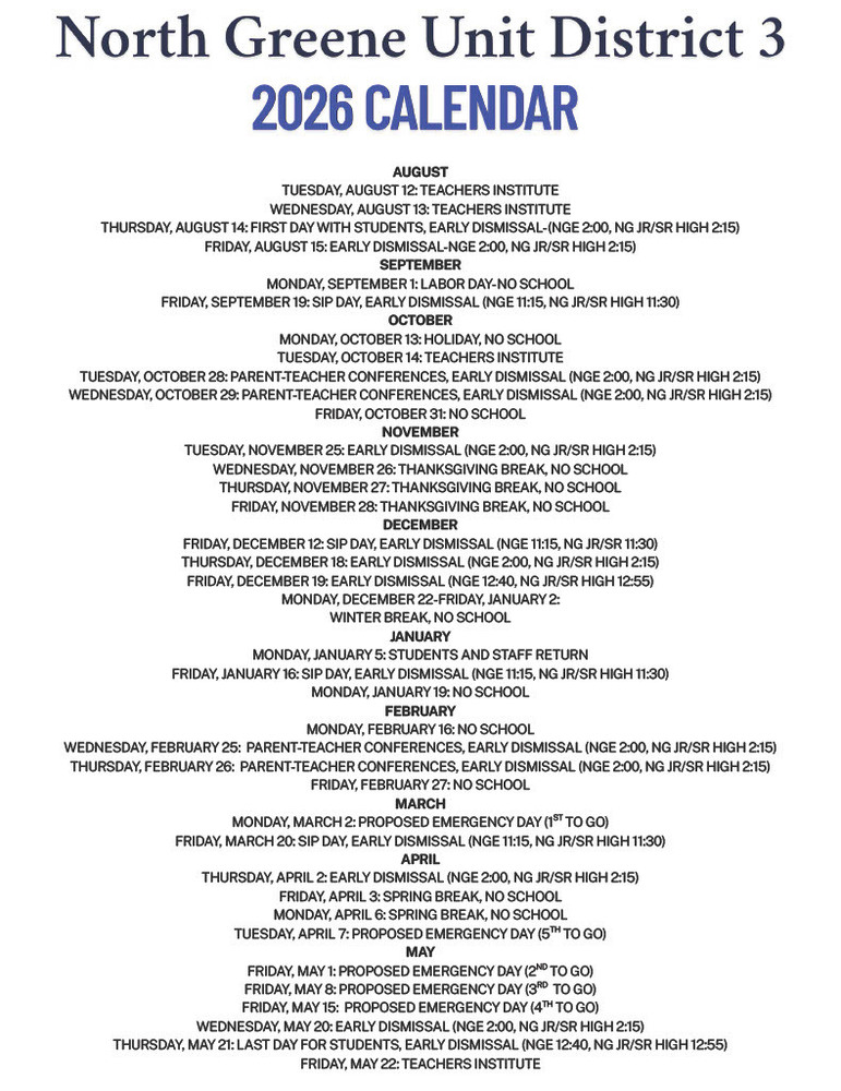 District Calendar 2026
