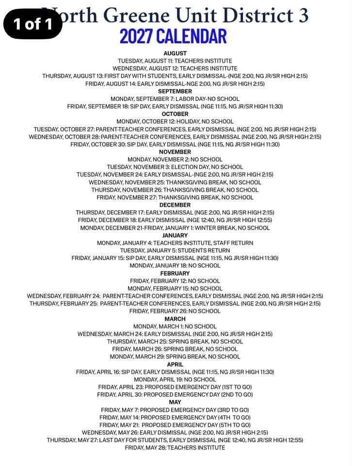 2027 District Calendar