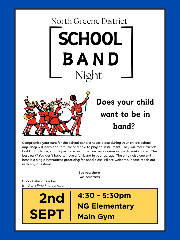 School band night September 2nd, 4:30-5:30