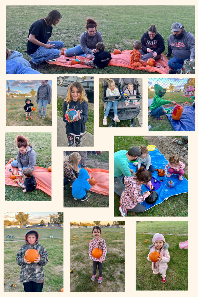children with pumpkins that they picked and painted