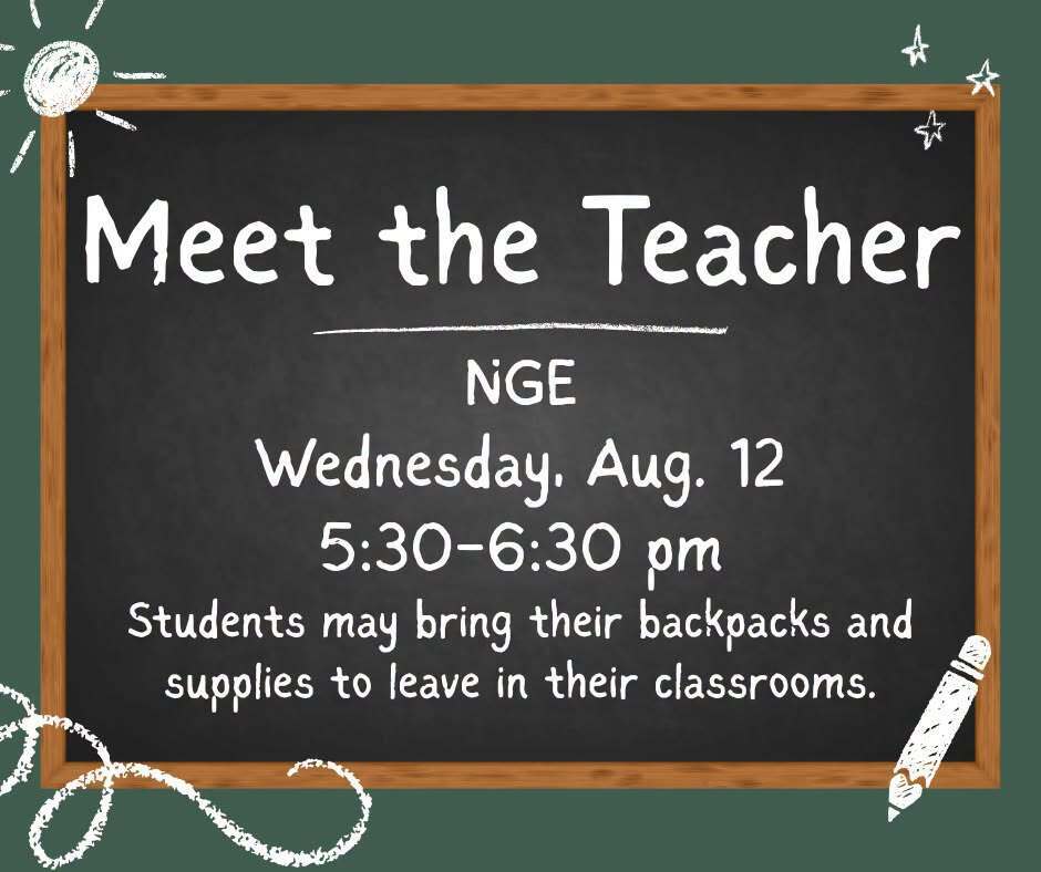 Meet the Teacher - Wed., Aug 12th - 5:30 - 6:30 PM