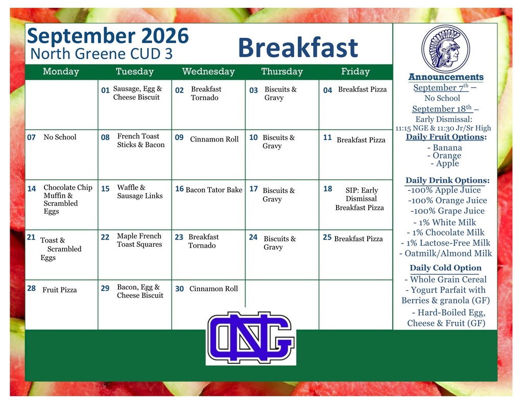 September Breakfast Menu