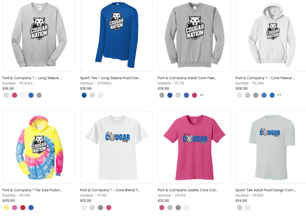 A Sampling of the NHMS Spirit Wear Fundraiser 2025